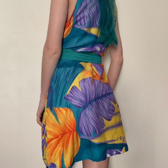 Tropical 90s Palm and fish dress - Picture 2 of 4